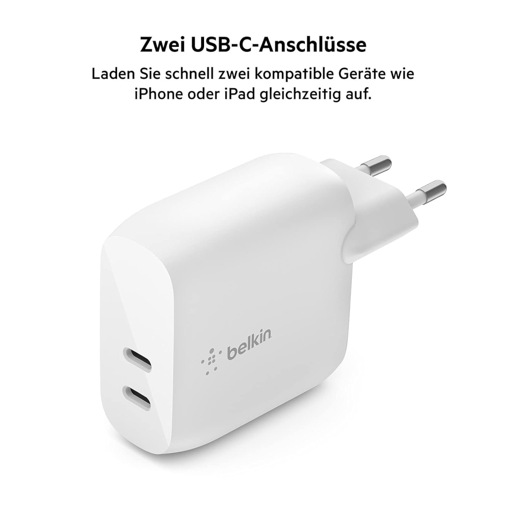 Зарядний пристрій Belkin 40W 2хUSB-С PD white (WCB006VFWH) - зображення 5