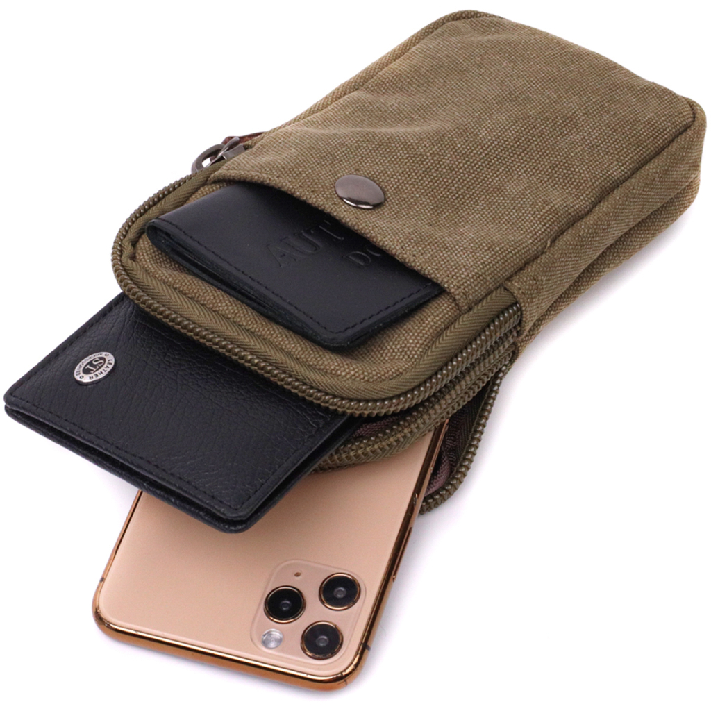 Сумка Vintage На пояс з металевим карабіном з текстилю Оливкова (22224) - зображення 8