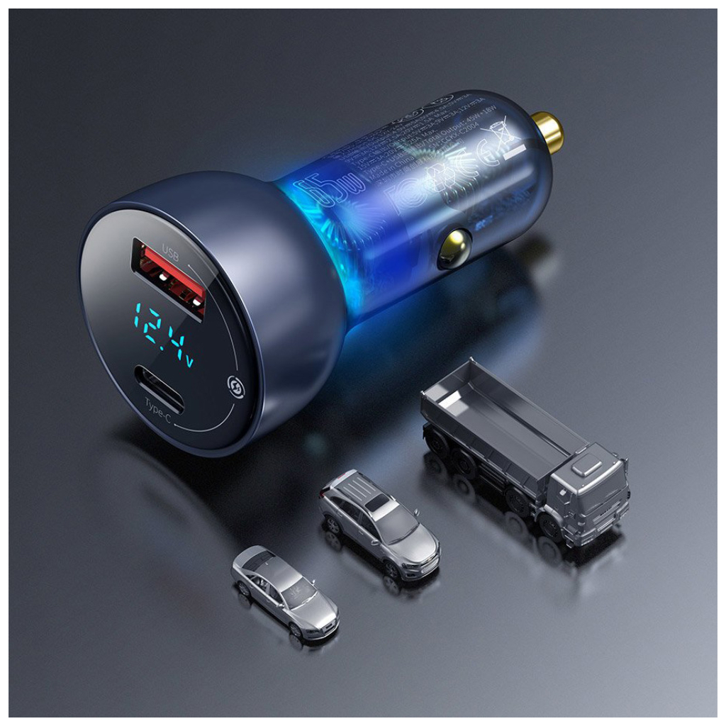 Зарядний пристрій Baseus Particular Digital Display QC+PPS Dual Quick Charger Car Charger 65W Shallow tarnish (CCKX-C0A) - зображення 6