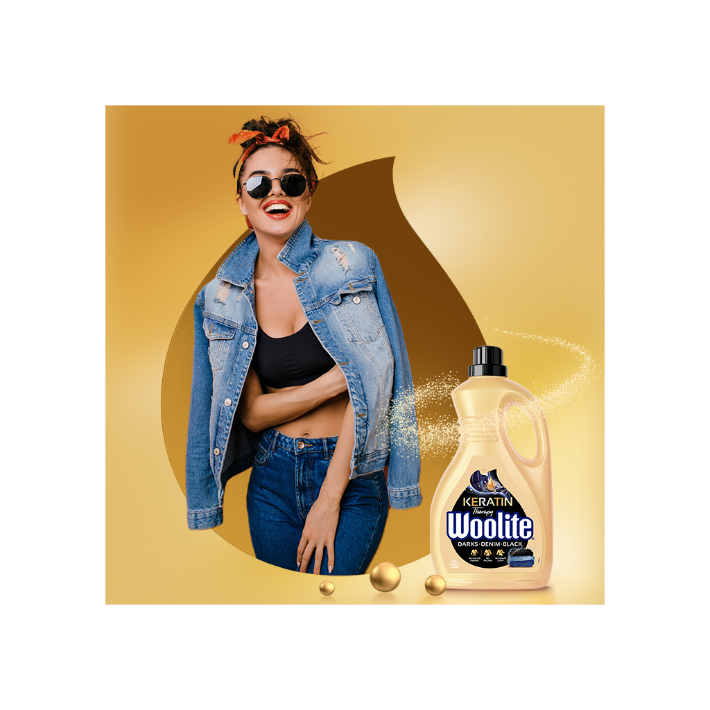 Гель для прання Woolite Для чорних, темних та джинсових тканин З кератином 2.7 л (5900627090482) - зображення 2