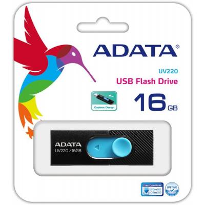 USB флеш накопичувач ADATA 16GB UV220 Black/Blue USB 2.0 (AUV220-16G-RBKBL) - зображення 3
