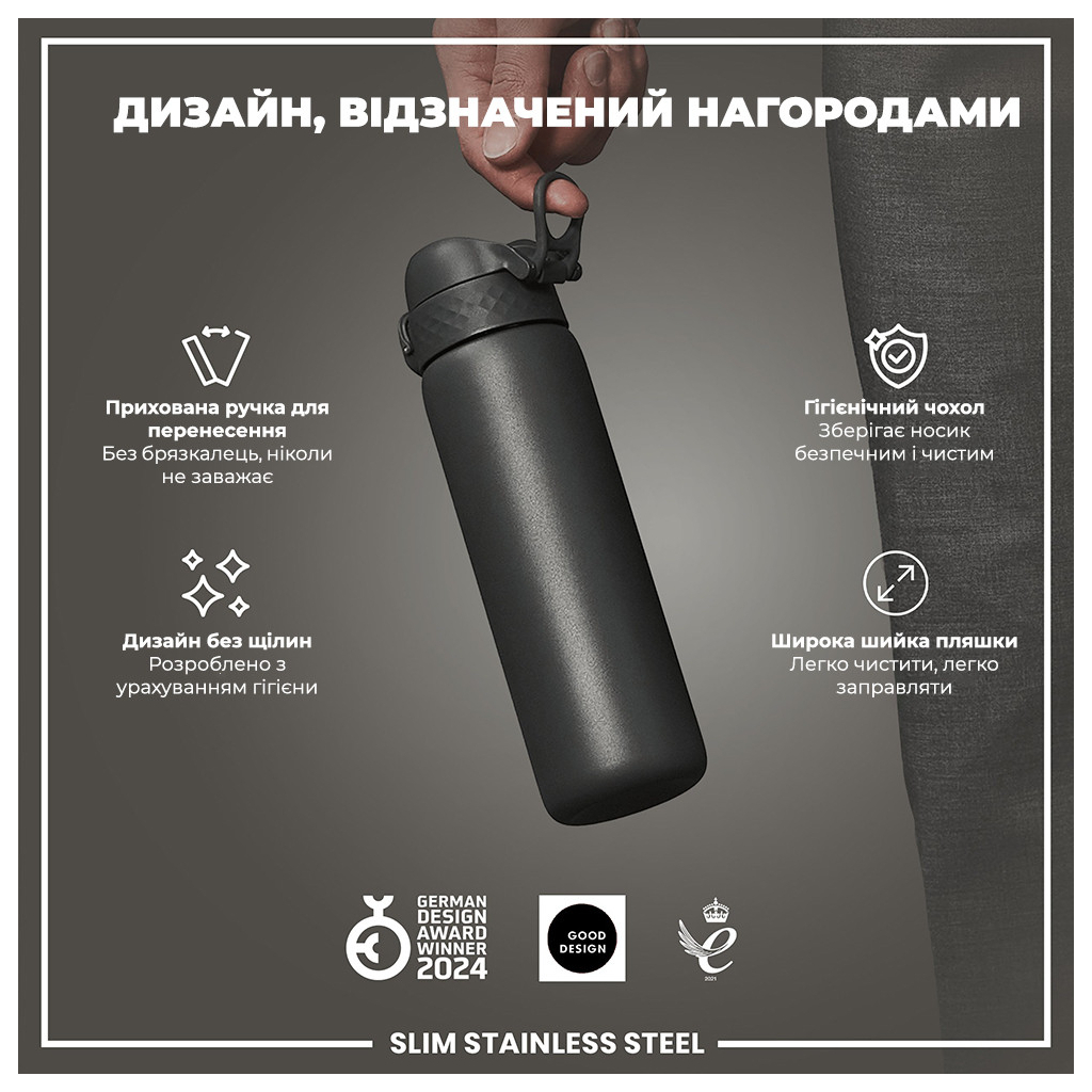 Пляшка для води ION8 OneTouch Stainless Steel 600 мл Grey (I8SS600GRY) - зображення 4