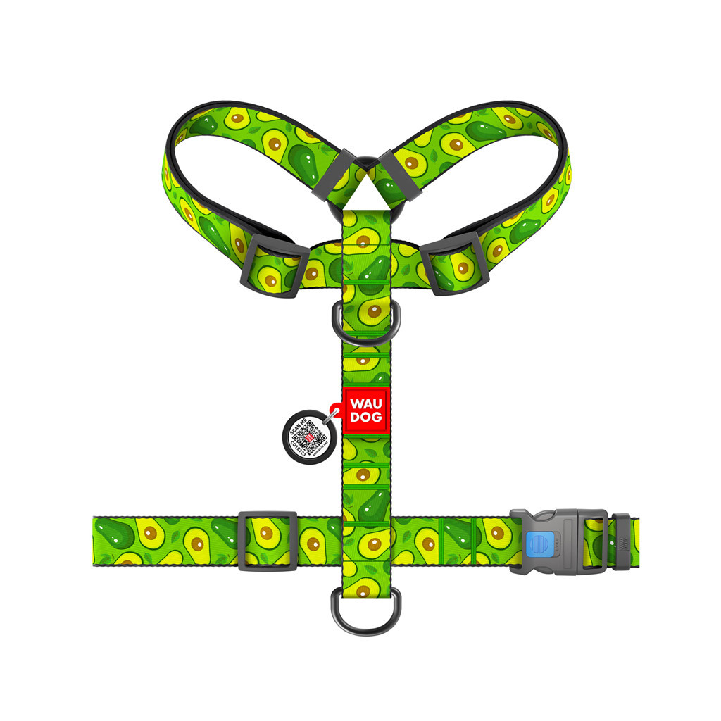 Шлея для собак WAUDOG Nylon анатомічна H-подібна з QR-паспортом "Авокадо" пластиковий фастекс XL (323-0048) - зображення 2