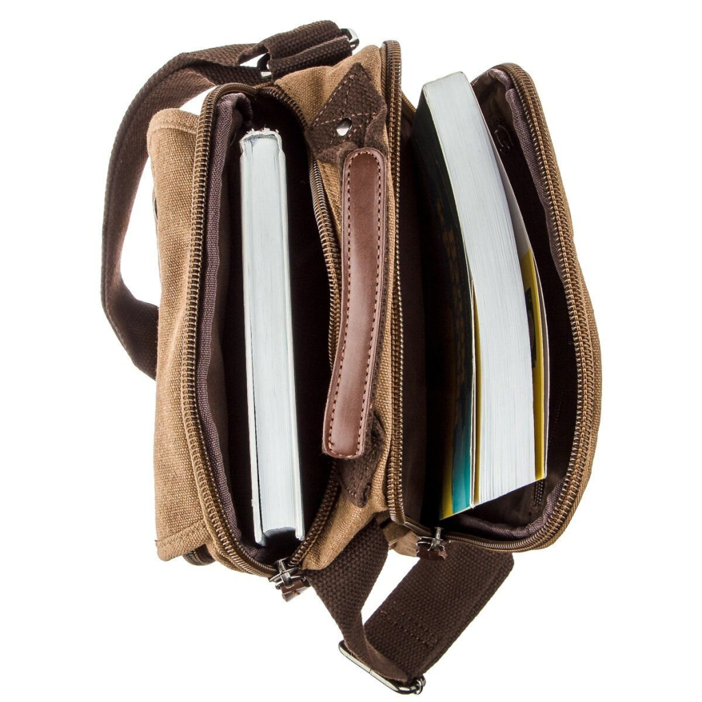 Сумка Vintage Текстильна чоловіча на два відділення Коричнева (20200) - зображення 7