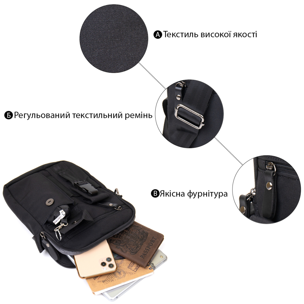 Сумка Vintage Текстильна чоловіча на два відділення Чорна (20660) - зображення 4