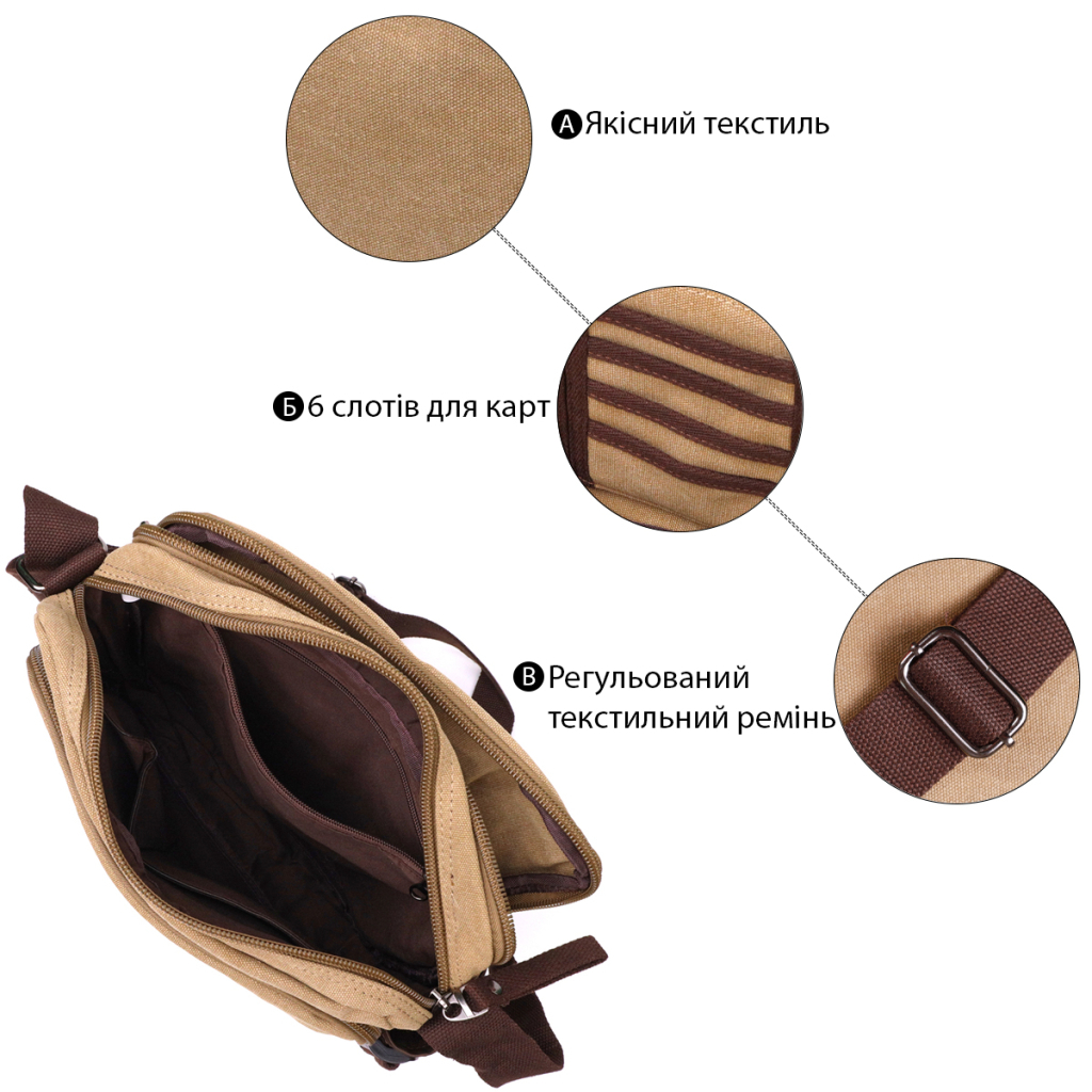 Сумка Vintage Чоловіча месенджер з текстилю Пісочна (22206) - зображення 4