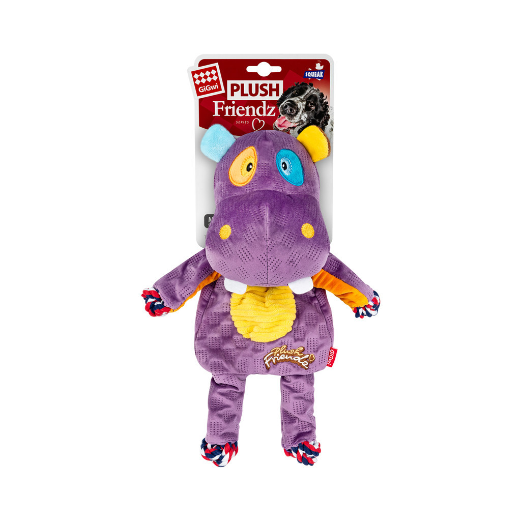 Іграшка для собак GiGwi Plush Бегемот з мотузками та пищалкою 34 см (2255) - зображення 2