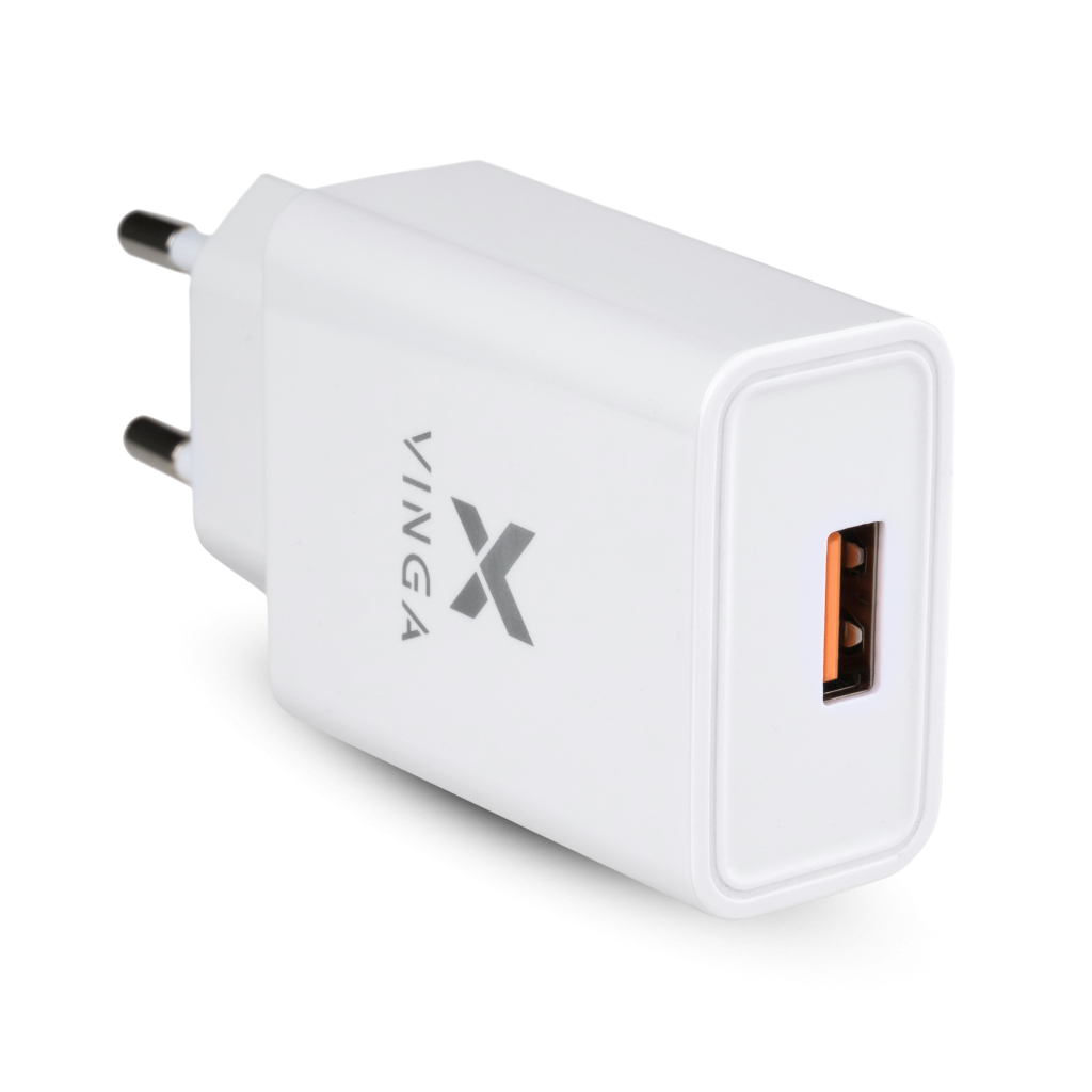 Зарядний пристрій Vinga QC3.0 Quick Wall Charger 1xUSB 18W Max (VWCQAW) - зображення 1