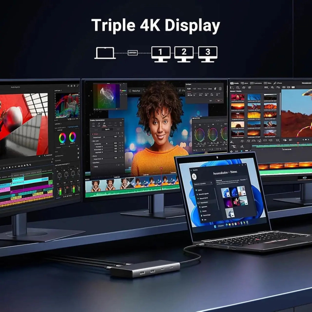 Концентратор Ugreen USB-C to 2xUSB 3.2 + 2xUSB-C 3.2 + 2xHDMI + DP 4K60Hz + PD 100W CM639 gray (35625) - зображення 4