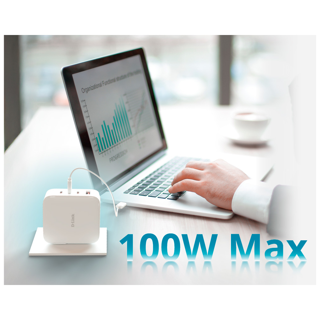 Зарядний пристрій D-Link 3xUSB-C + 1xUSB-A 100W GaN white (DCP-101) - зображення 8
