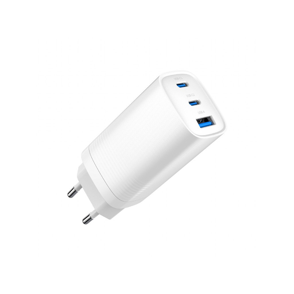 Зарядний пристрій Gembird USB-A + 2xType-C (PD18W + QC3.0 27W) white (TA-UC-PDQC65-01-W) - зображення 3