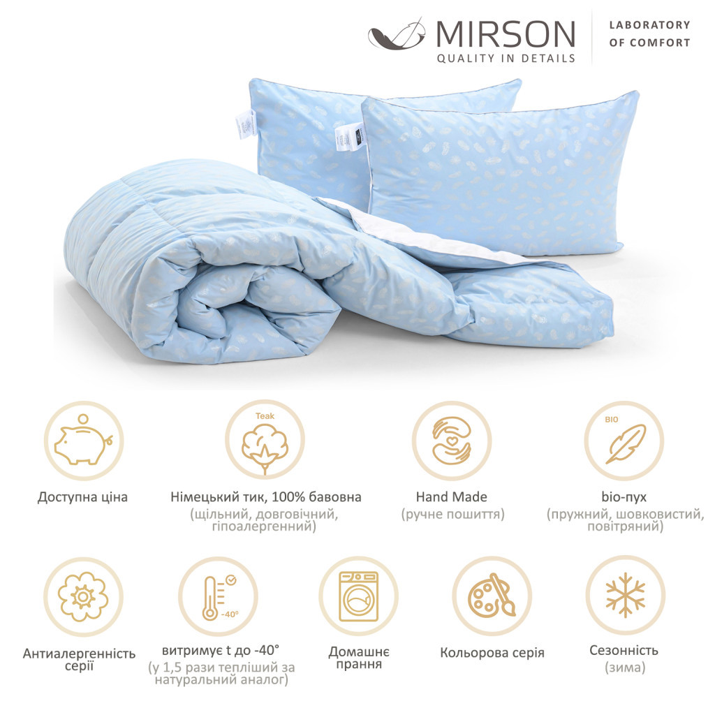Ковдра MirSon Набір пуховий №2109 Bio-Blue Зима 90% пух 200х220 + подушки 50х70 2 шт середні (2200003023213) - зображення 2