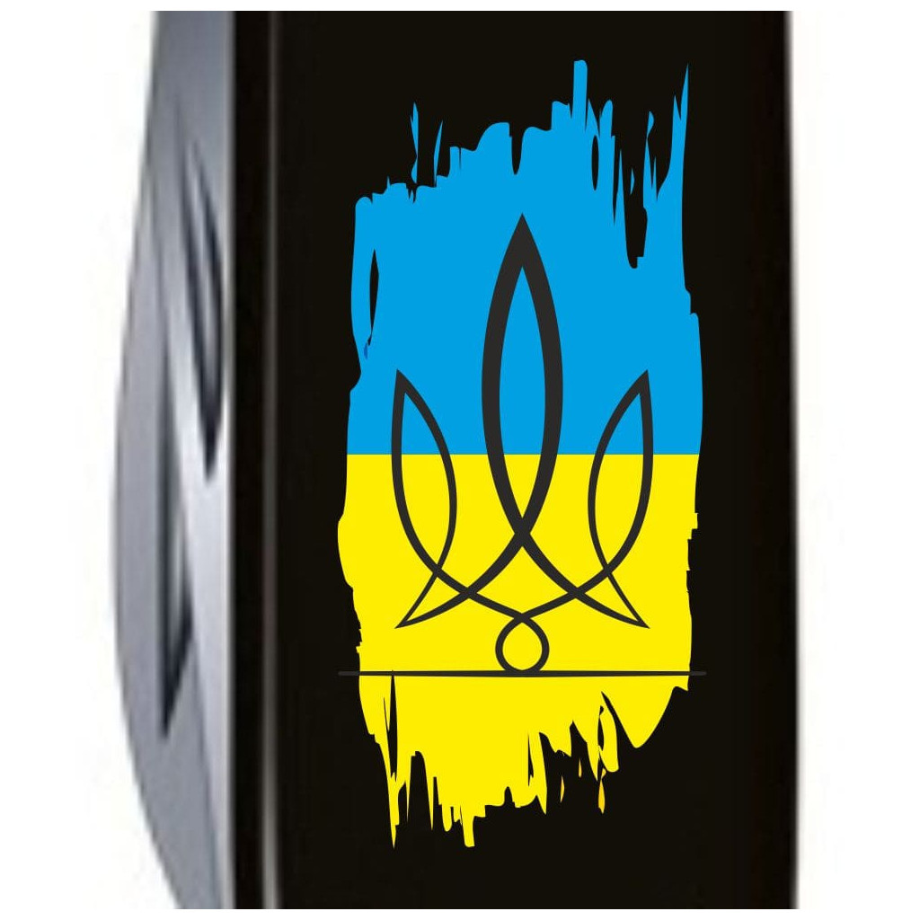 Ніж Victorinox Huntsman Ukraine 91 мм Чорний Тризуб фігурний на тлі прапора (1.3713.3_T1026u) - зображення 4