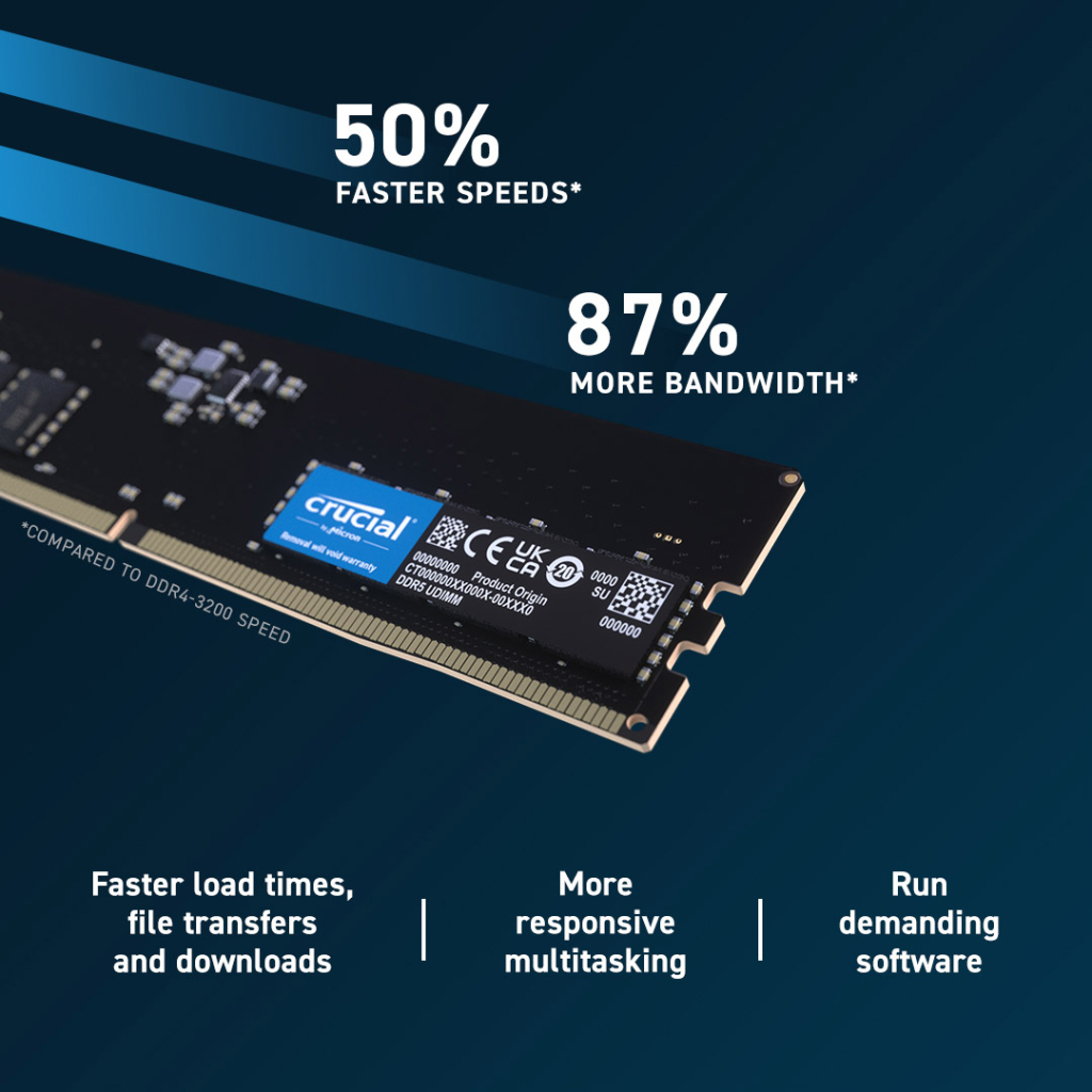 Модуль пам'яті для комп'ютера DDR5 8GB 4800 MHz Micron (CT8G48C40U5T) - зображення 3
