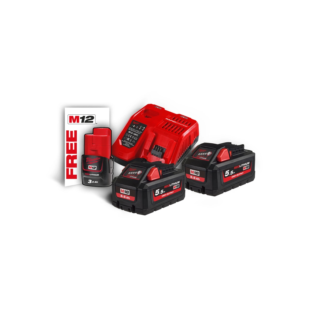 Набір акумулятор + зарядний пристрій Milwaukee M18 HNRG-552 2x5,5Ah, M12 3Ah, M12-18FC (4933464713) - зображення 1