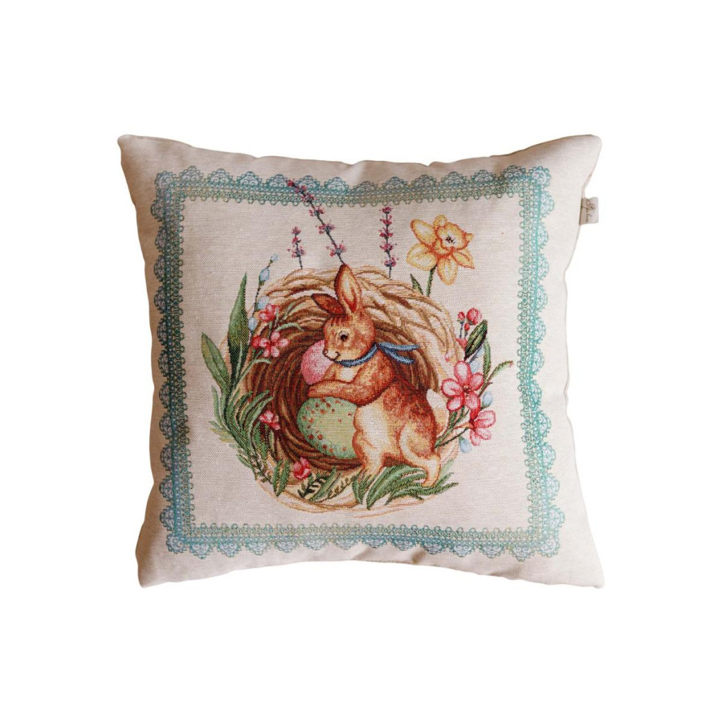 Наволочка Прованс гобеленова декоративна Зайчик з синьою стрічкою Злагода 45х45 см (034250) - зображення 1