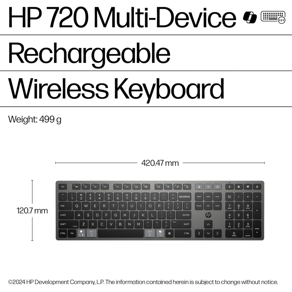 Клавіатура HP 720 Multi-Device Rechargeable Wireless/Bluetooth UA Black (9T5B1AA) - зображення 6