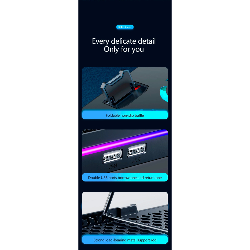 Підставка до ноутбука IceCoorel 10-19", 15*60mm 2550 RPM, 2*USB, + LCD, 415x296x28mm, RGB (K15D) - зображення 3