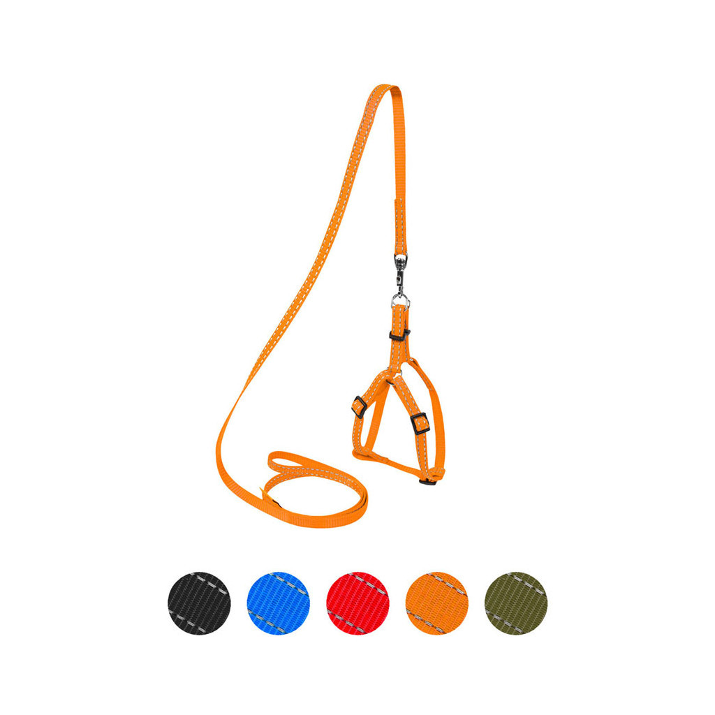 Шлея для собак Dog Extreme з нейлону регульована з повідцем Ш 14 мм Д 115 см помаранчева (07034) - зображення 1