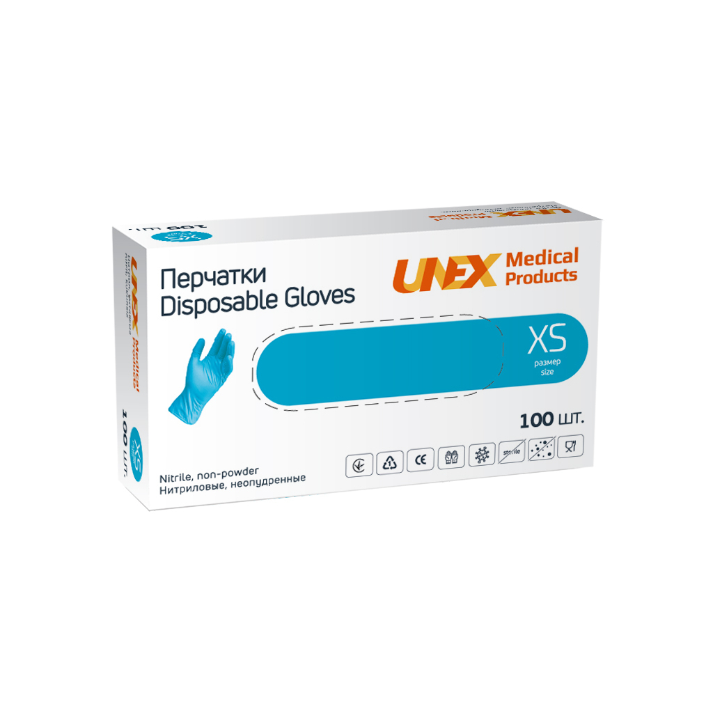 Медичні рукавички Unex Medical Нітрилові Неопудрені діагностичні Розмір XS Сині 100 шт. (4.1003) (4780057480029) - изображение 1