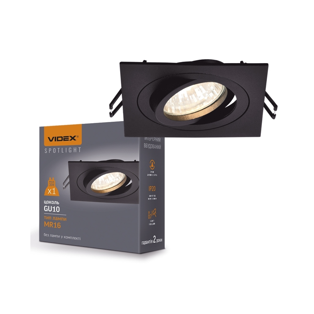 Світильник точковий Videx під лампу GU10 врізний Квадрат Чорний (VL-SPF08S-B) - изображение 3