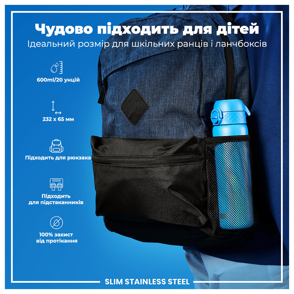 Пляшка для води ION8 OneTouch Stainless Steel 600 мл Blue (I8SS600BLU) - зображення 5