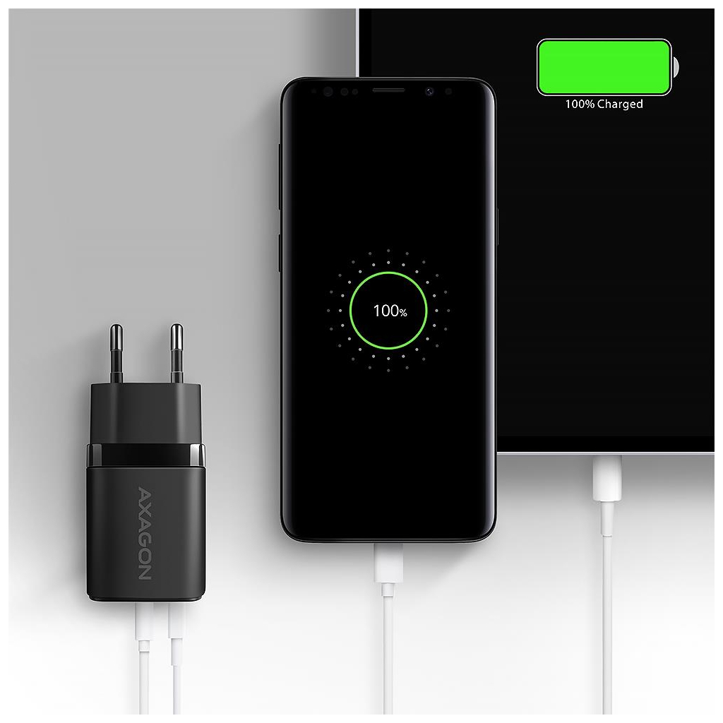Зарядний пристрій AXAGON 1xUSB QC4.0 + 1xUSB-C PD30W PPS black (ACU-PQ30) - зображення 7