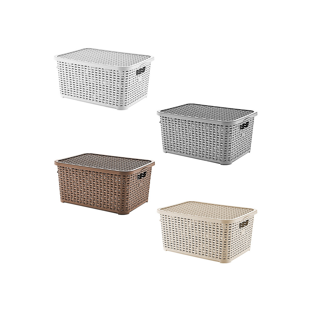 Кошик для зберігання Irak Plastik під ротанг з кришкою бежевий 18 л (5623) - зображення 2