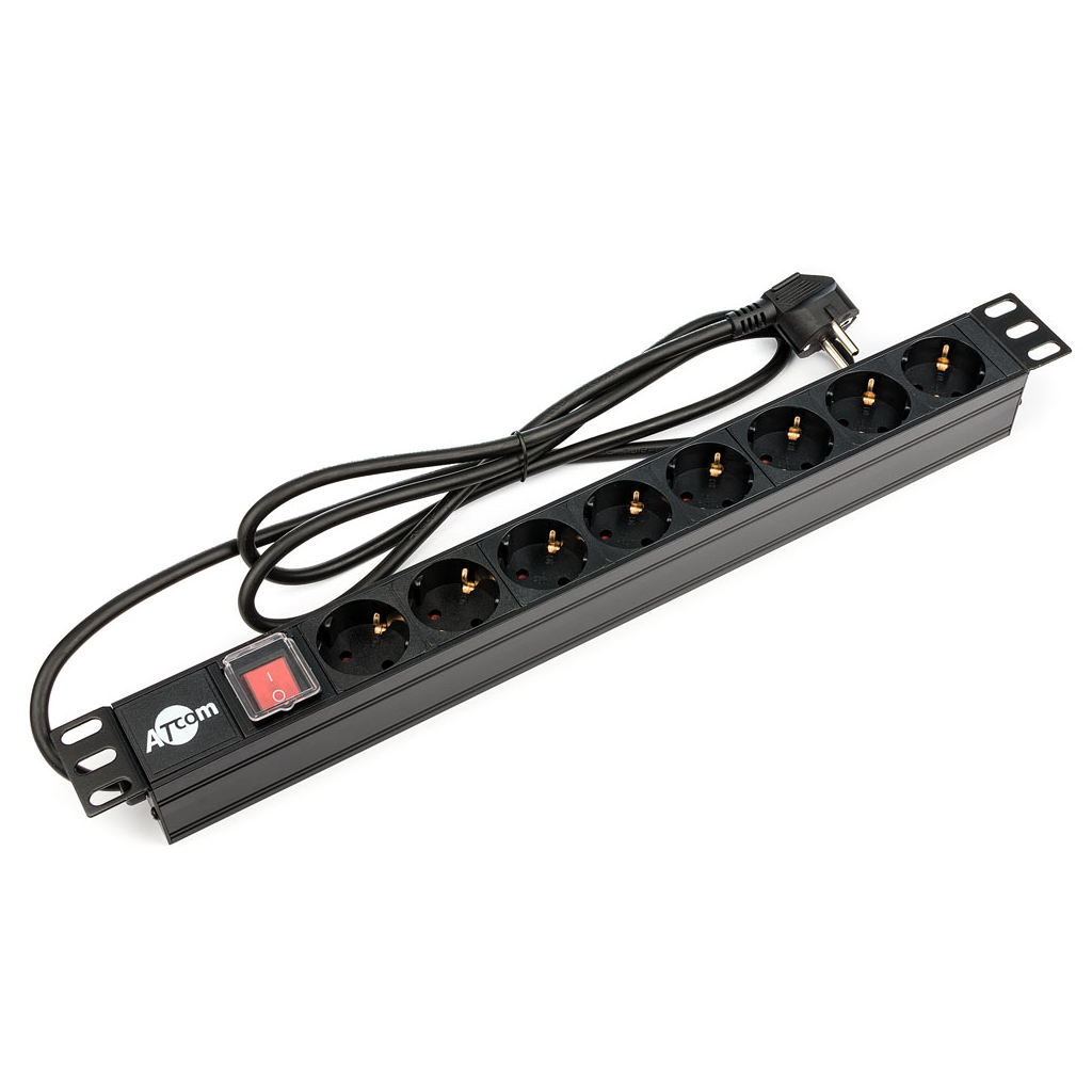 Силовий блок 19" 8 розеток, кабель 2.0m мідь 1.5мм, з вимикачем Atcom (AT1821) - зображення 1