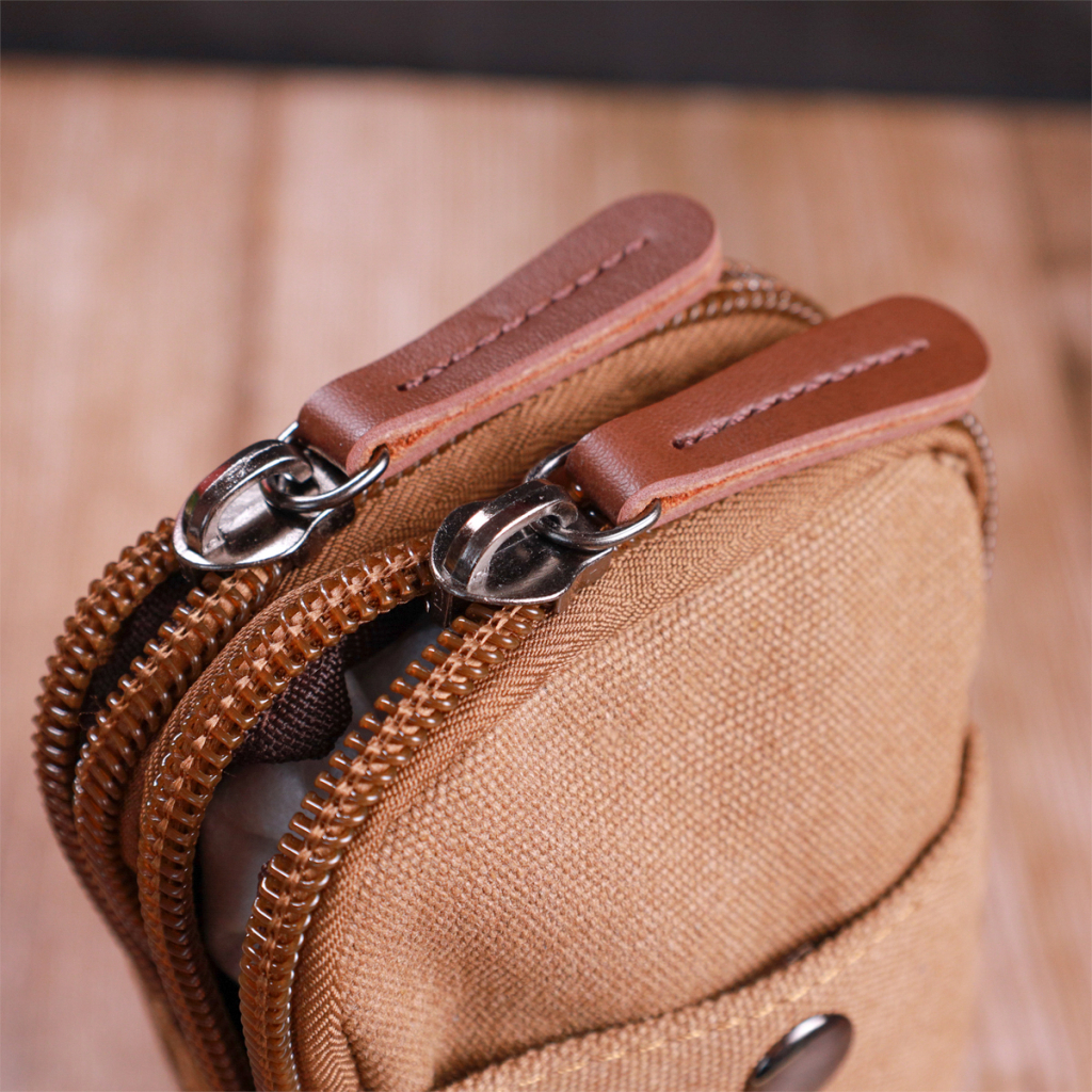 Сумка Vintage На пояс з металевим карабіном з текстилю Коричнева (22225) - зображення 11