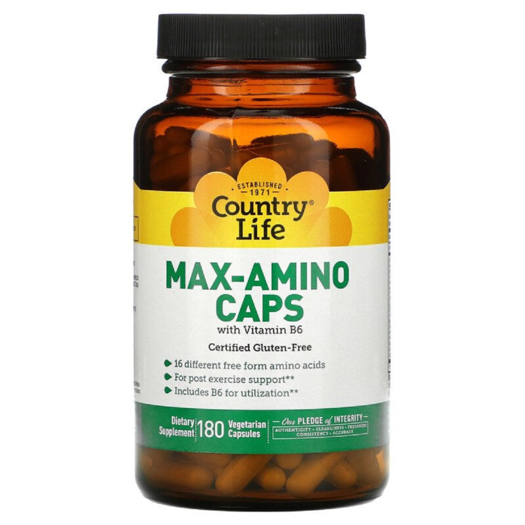 Амінокислота Country Life Комплекс Амінокислот з Вітаміном B6, Max-Amino Caps, 180 вегета (CLF-01496) - зображення 1
