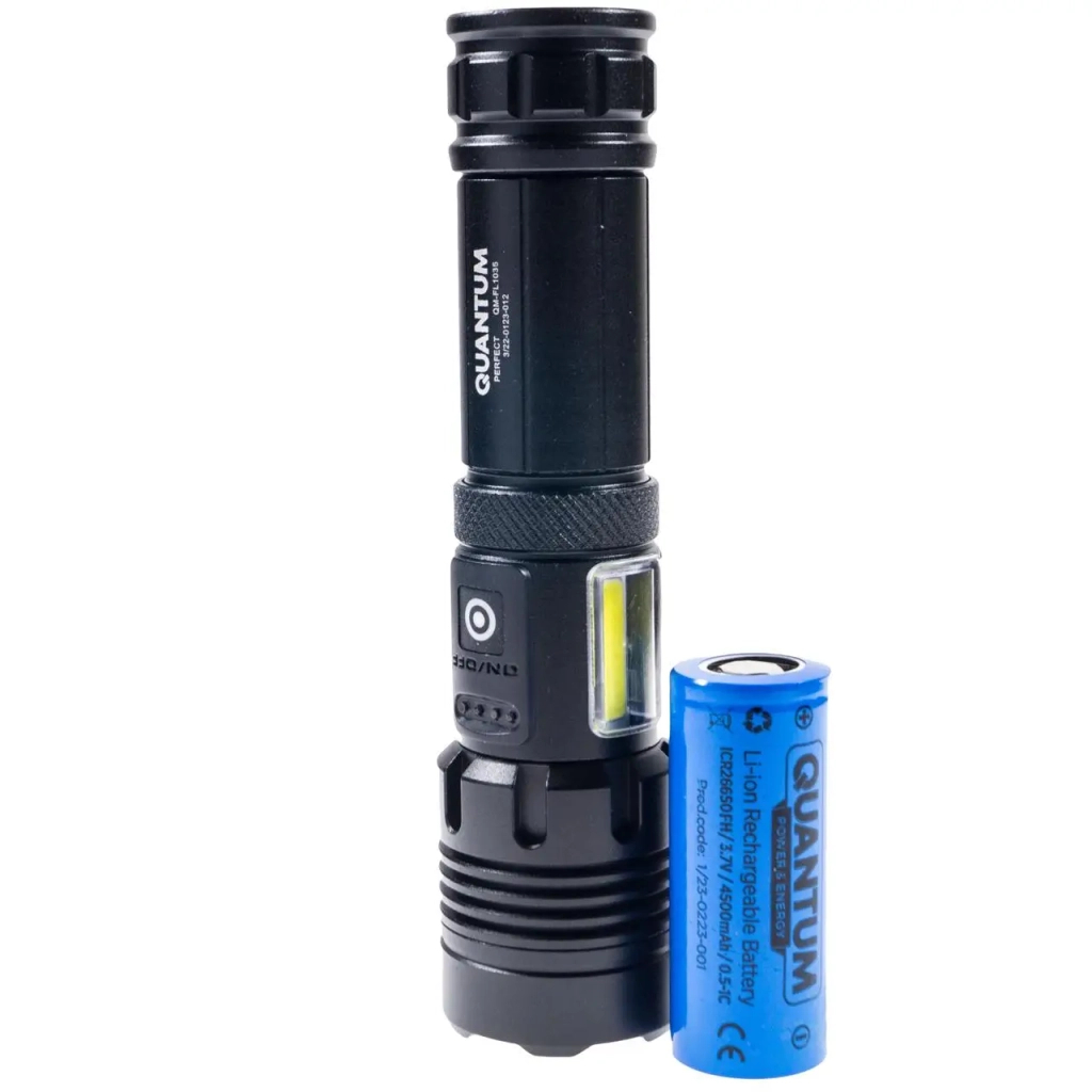 Ліхтар Quantum Perfect 5WLED zoom +3WCOB з функ Power Bank Li-ion18650/2600mAh (QM-FL1035) - зображення 7