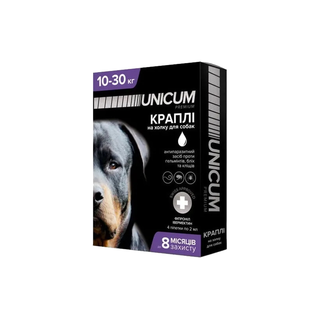 Краплі для тварин Unicum COMPLEX від бліх, кліщів та гельмінтів на холку для собак 10-30 кг/4 шт (4820150202521) - зображення 1