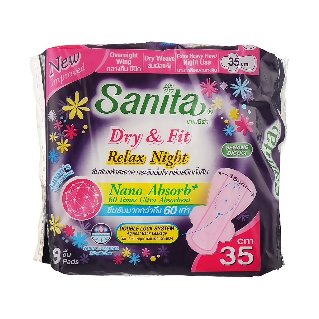 Гігієнічні прокладки Sanita Dry & Fit Relax Night Wing 35 см 8 шт. (8850461601450) - зображення 1