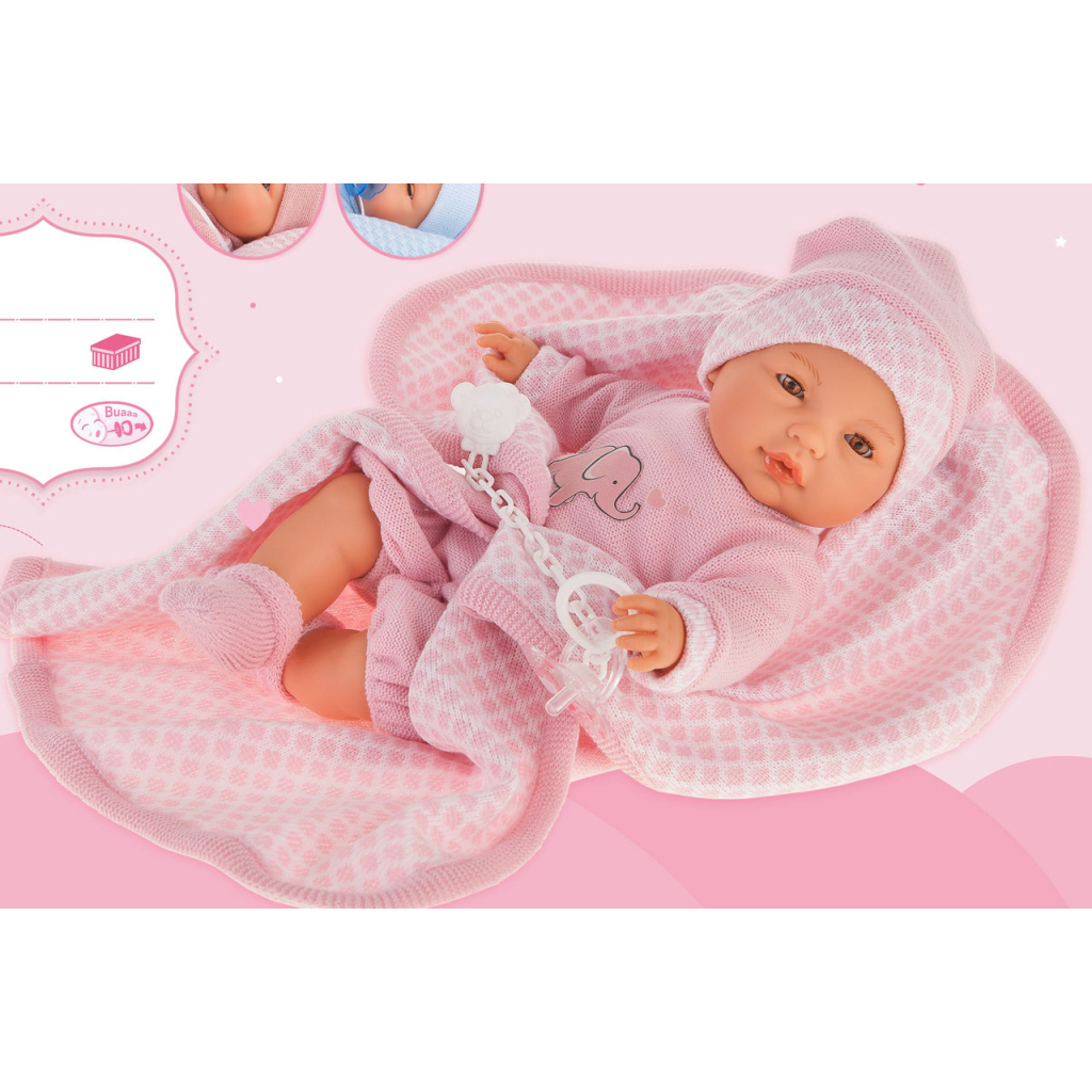 Пупс Antonio Juan Токіла з м'яким тілом зі звуком 37 см в рожевому (1452) - зображення 4