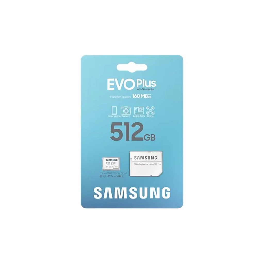 Карта пам'яті Samsung 512 GB microSDXC Class 10 UHS-I U3 V30 A2 EVO Plus+SD Adapte (MB-MC512SA/EU) - изображение 8