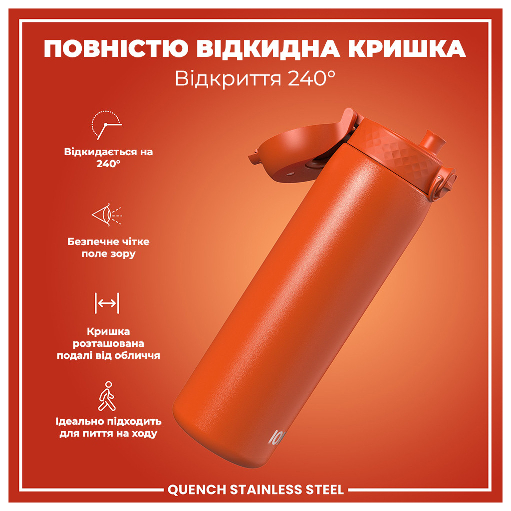 Пляшка для води ION8 OneTouch Stainless Steel 1200 мл Hearty Orange (I8SS1000HORG) - зображення 3