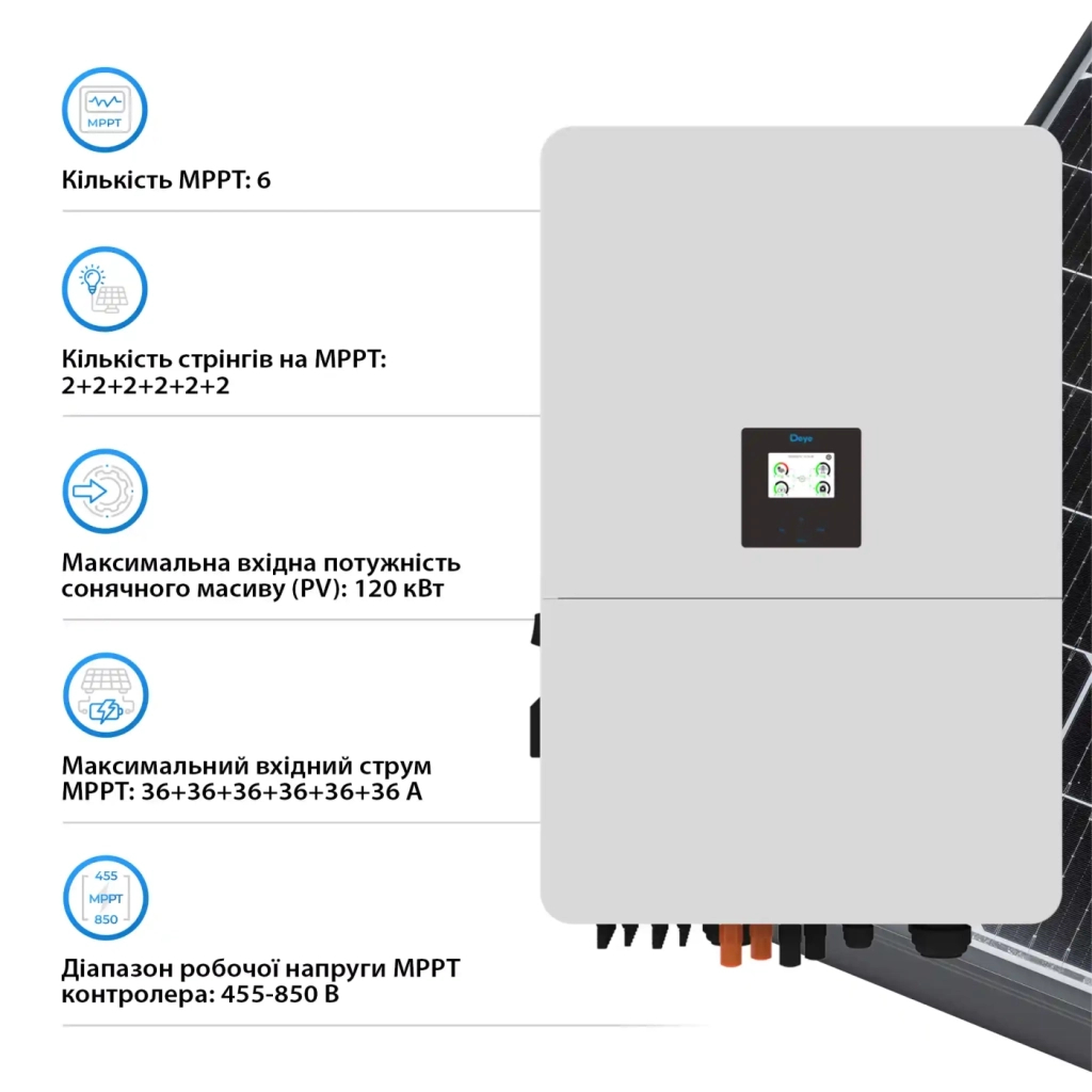 Сонячний інвертор Deye SUN-75K-SG02HP3-EU-EM6i, 75кВт (SUN-75K-SG02HP3-EU-EM6) - зображення 4