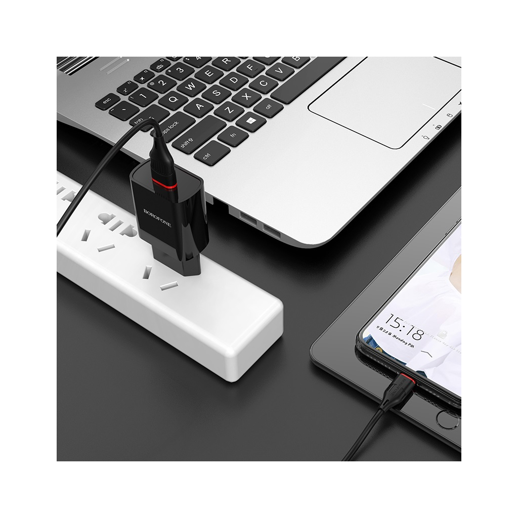 Зарядний пристрій BOROFONE BA20A Sharp USB + cable USB to Micro 5P 10.5W Black (6931474702135) - зображення 8