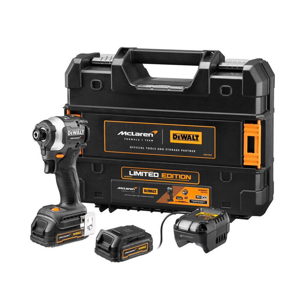 Шуруповерт DeWALT McLaren F1, XR Li-Ion PowerStack 18 В, 2x1.7Ah GFN блок, 206 Нм, TSTAK (DCF85ME2GT) - зображення 7