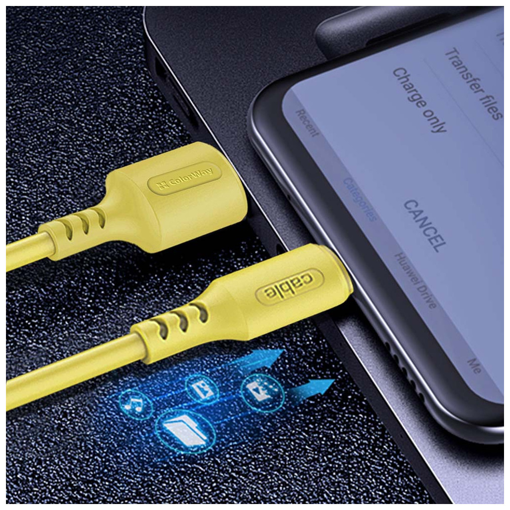Дата кабель USB 2.0 AM to USB-C 1.0m soft silicone yellow ColorWay (CW-CBUC043-Y) - зображення 6