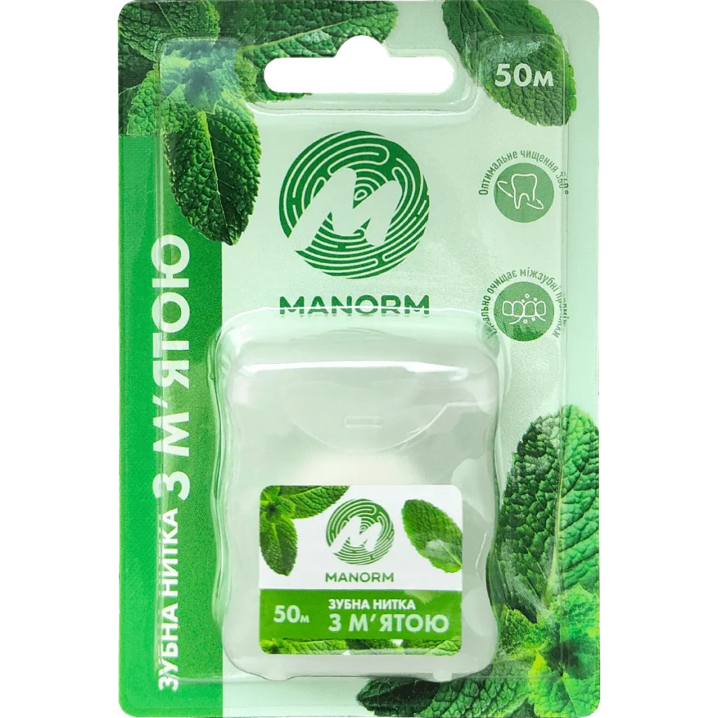 Зубна нитка Manorm Із нейлону з м'ятою 50 м (6974627760194) - зображення 1