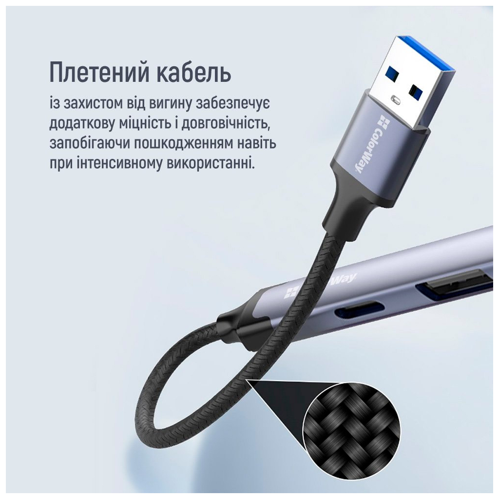 Концентратор ColorWay USB-A/USB-C 4-in-1 USB2.0х2/USB3.0/USB-C2.0 (CW-HUB06) - зображення 12