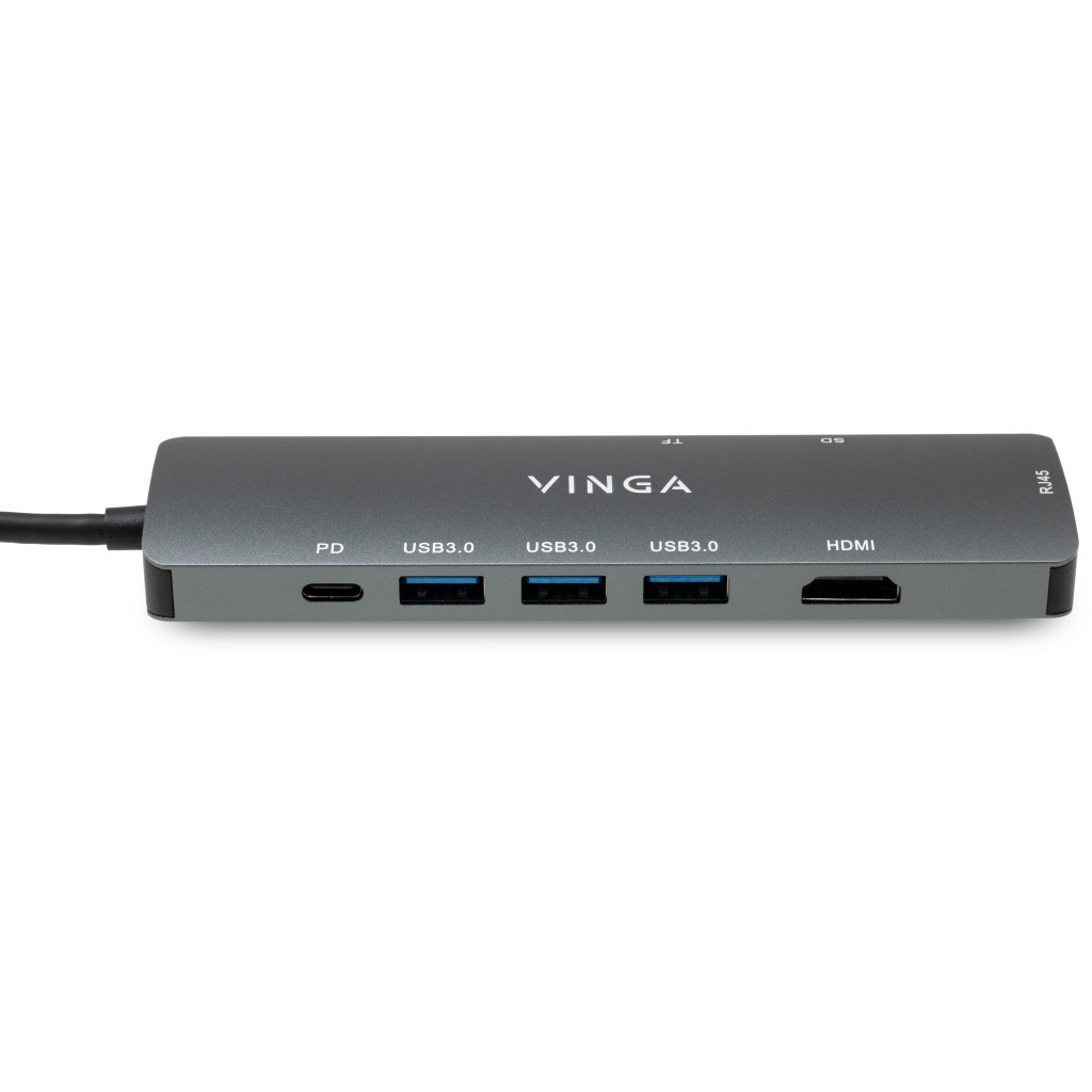 Концентратор Vinga USB-C 3.1 to HDMI+RJ45_1Gbps+3xUSB3.0+SD/TF+PD100W (VHYC8) - зображення 5