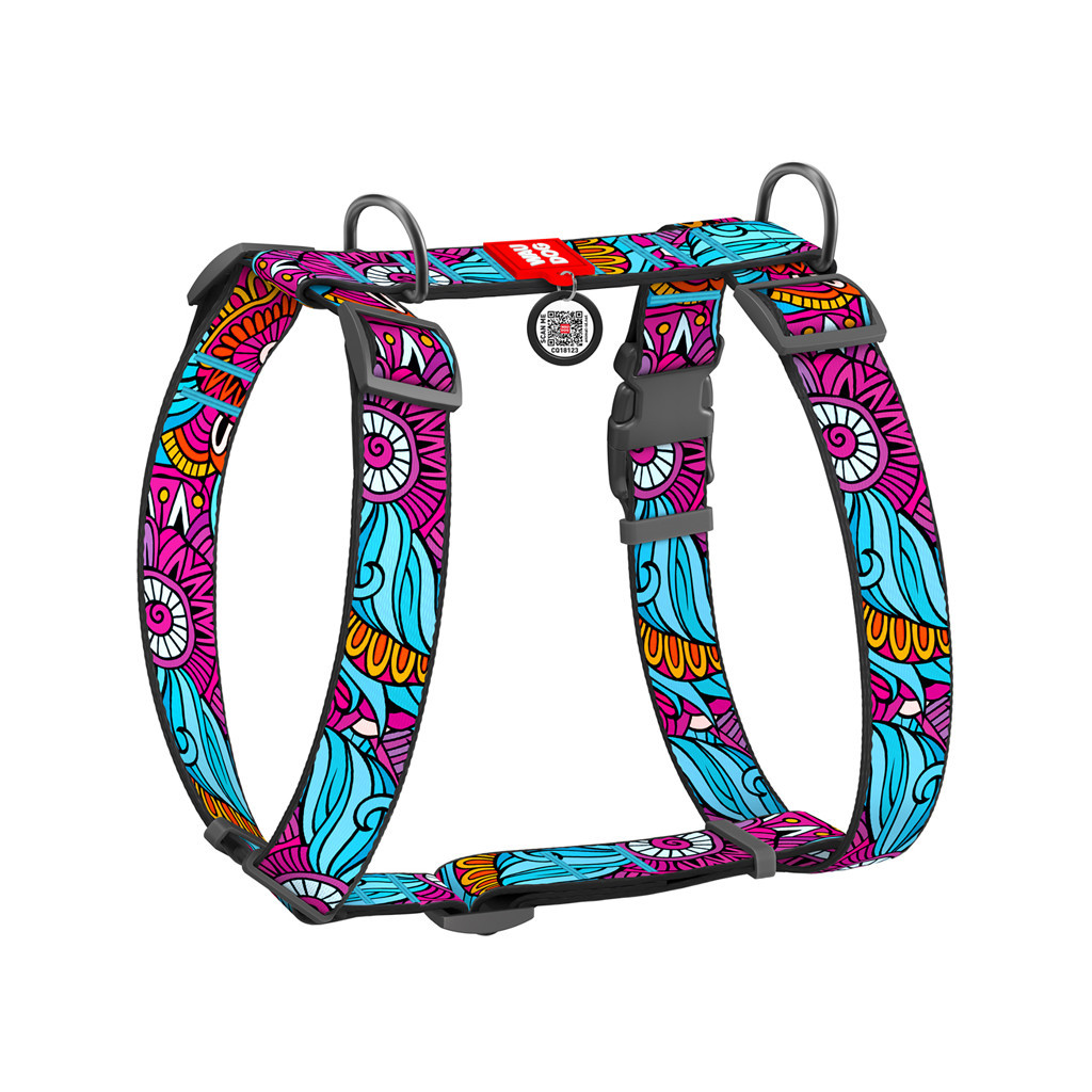 Шлея для собак WAUDOG Nylon анатомічна H-подібна з QR-паспортом "Літо" пластиковий фастекс XL (323-0062) - изображение 1