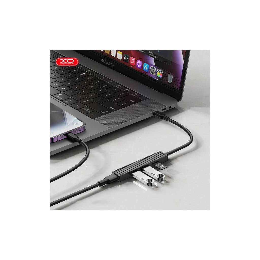 Концентратор XO USB-C 4-in-1 порти XO HUB014B.black (HUB014B.black) - зображення 5