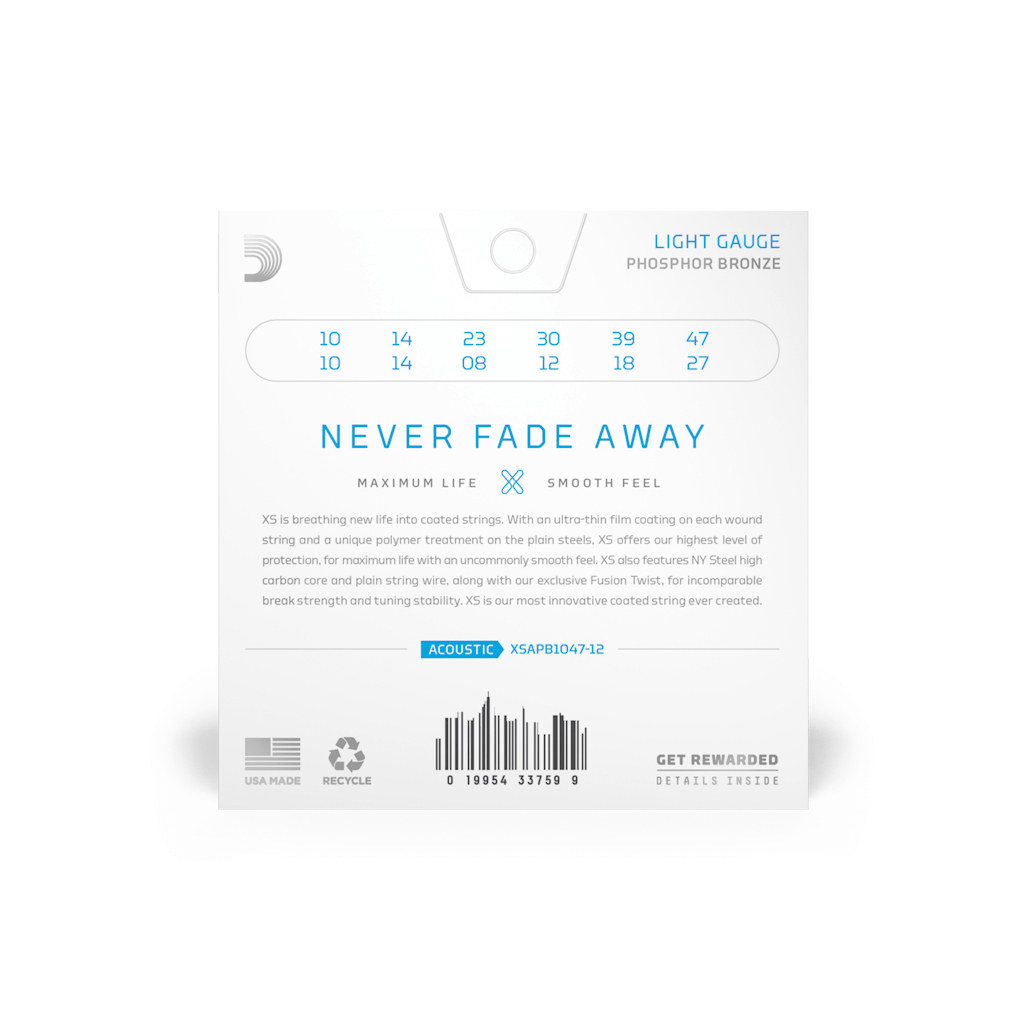 Струни для гітари D'Addario XS Phosphor Bronze Extra Light 12-String (10-47) (XSAPB1047-12) - зображення 4