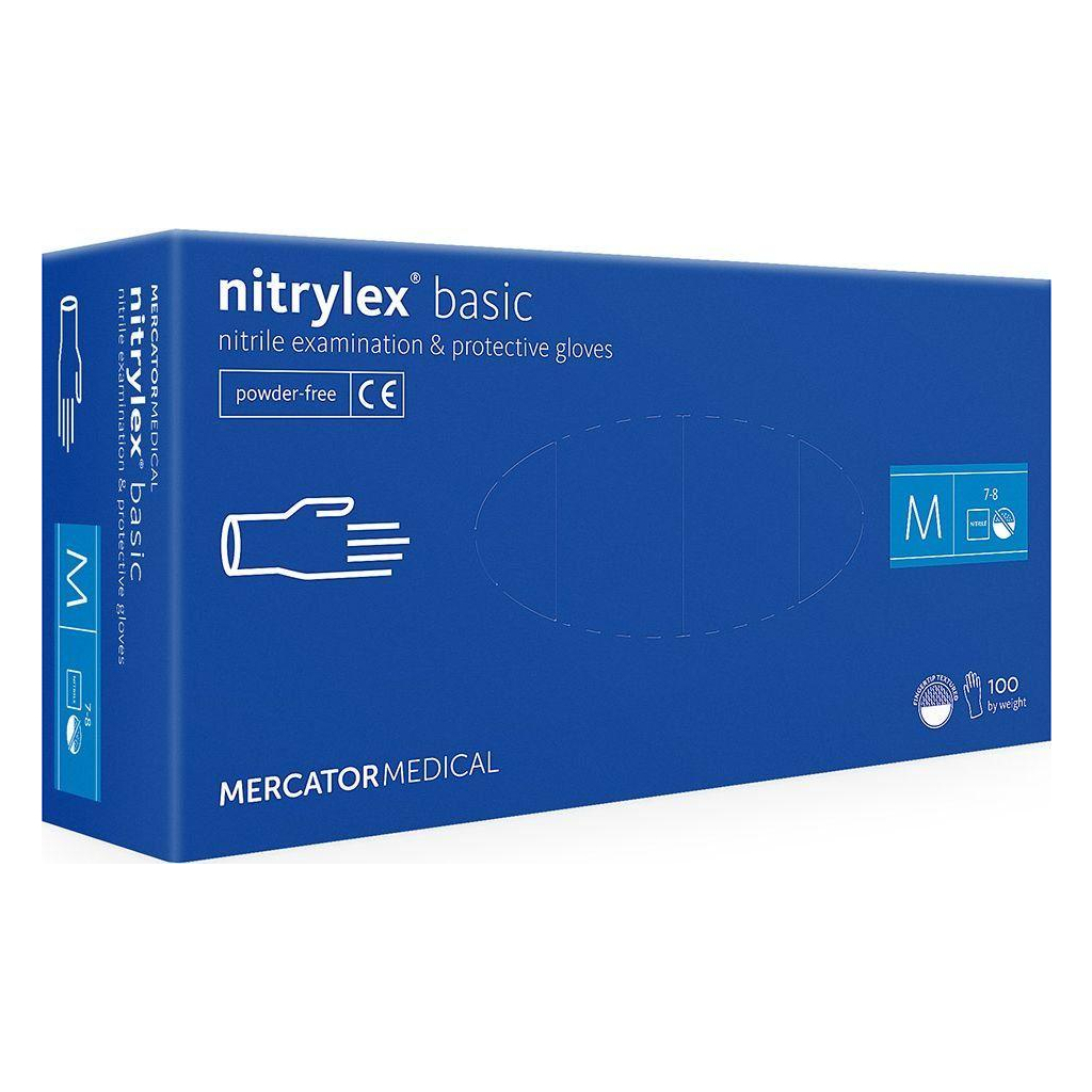 Медичні рукавички Mercator Medical Nitrylex Basic Нітрилові Неопудрені діагностичні Розмір M Сині 100 шт. (3.1006) (5906615004615) - изображение 1