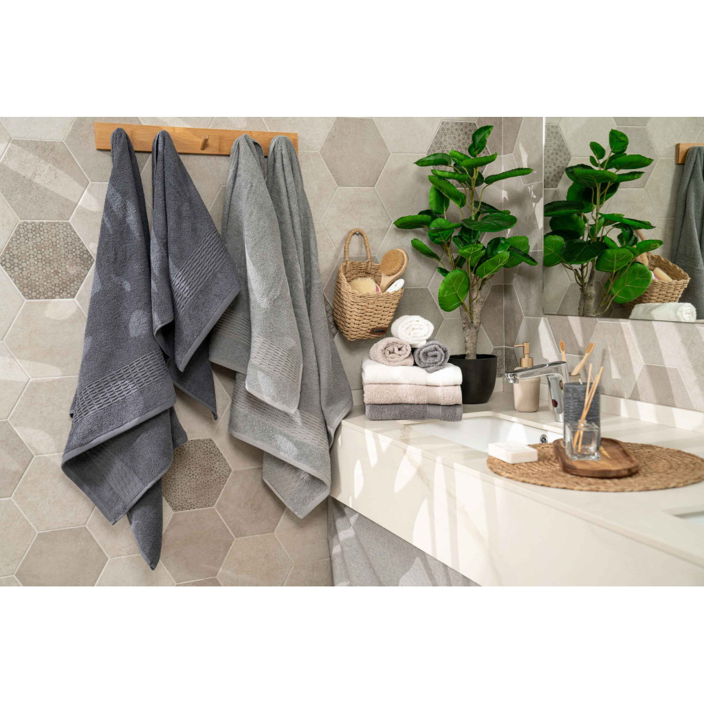 Рушник Ardesto набір махрових Lotus 2 шт 50х90 см індіго, 70х140см, 100% бавовна, сірий (ART2357SG) - изображение 4