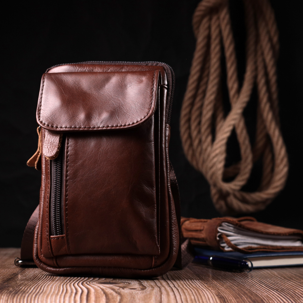 Сумка Vintage На пояс з натуральної шкіри Коричнева (22564) - зображення 6